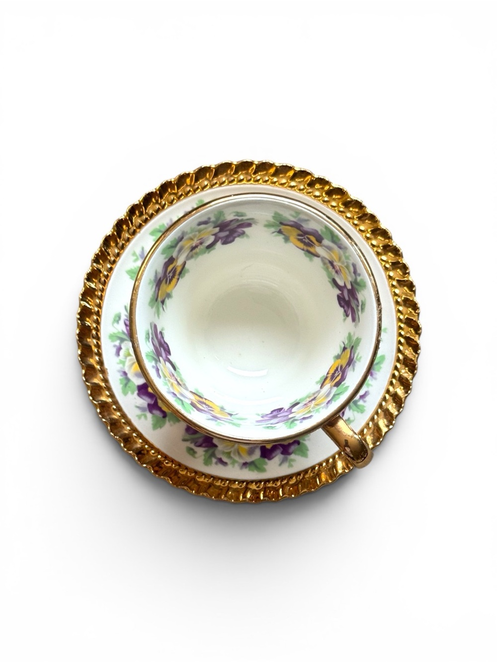 Gold Floral Porcelain Teacup and Saucer - Picture 5 of 8